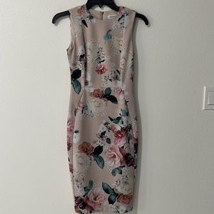 Nude pink floral calvin klein dress